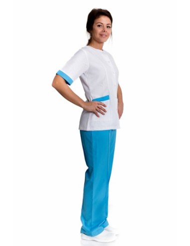 ДАМСКИ МЕДИЦИНСКИ КОСТЮМ МОДЕЛ SONYA (бяло с тюркоаз)