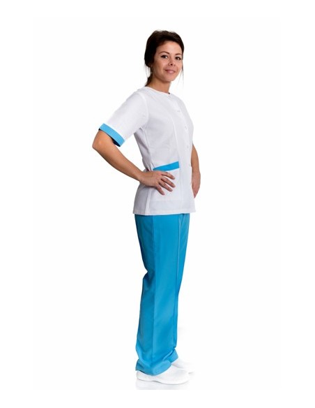 ДАМСКИ МЕДИЦИНСКИ КОСТЮМ МОДЕЛ SONYA (бяло с тюркоаз)