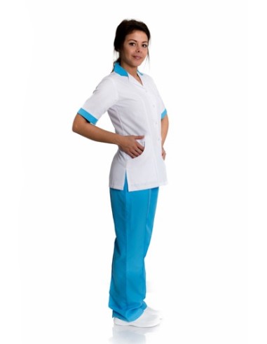 ДАМСКИ МЕДИЦИНСКИ КОСТЮМ МОДЕЛ EVA (бяло с тюркоаз)