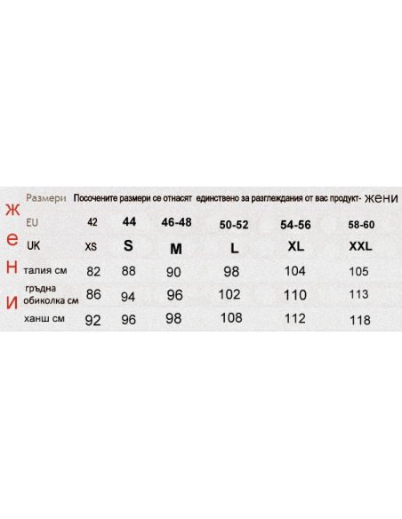 Таблица с размери за медицинска туника с къс ръкав Код: 4035