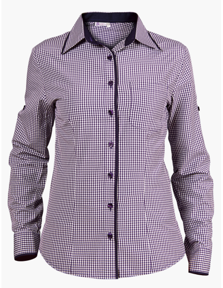 Дамска риза модел FLORIS LADY с дълъг ръкав (лилав пепит)